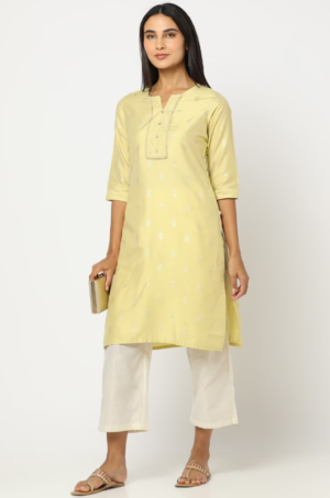 Green Floral Print Straight Kurta