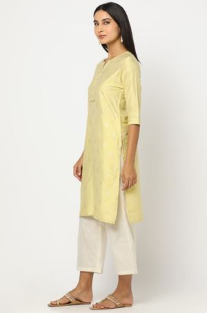 Green Floral Print Straight Kurta - Image 2