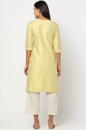 Green Floral Print Straight Kurta - Image 3