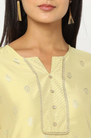 Green Floral Print Straight Kurta - Image 4