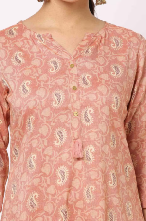 Peach Printed Straight Kurta - Image 4