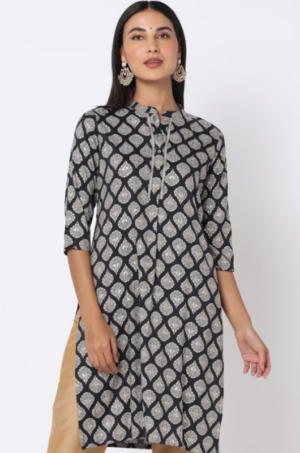 Black Printed Straight Kurta
