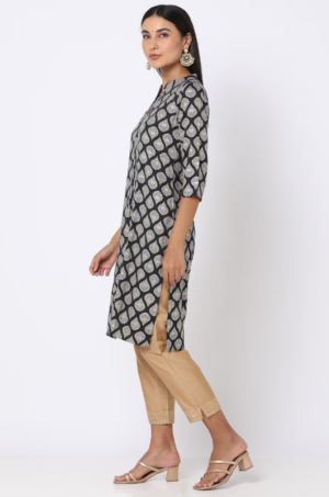 Black Printed Straight Kurta - Image 3