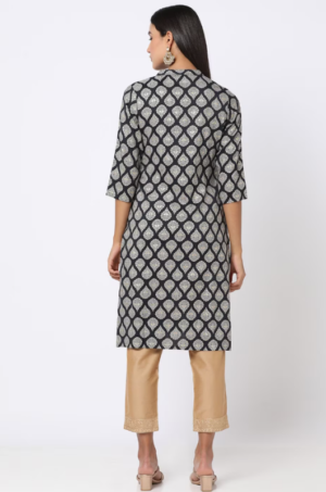 Black Printed Straight Kurta - Image 4