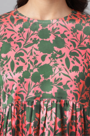 Pink Satin Digital Floral Printed Flared Top - Image 5