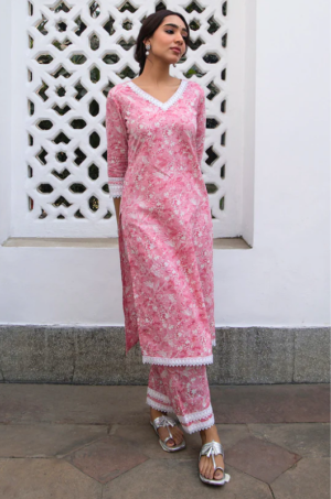 Pink Floral Kurta Set | Feminon Closet