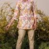 Cream Printed Silk Blend A-Line Kurti