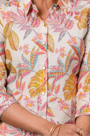 Cream Printed Silk Blend A-Line Kurti - Image 4