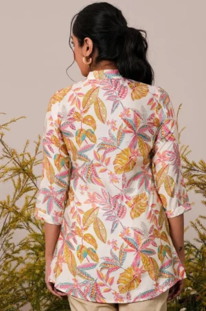 Cream Printed Silk Blend A-Line Kurti - Image 5
